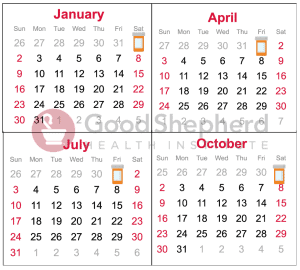 Calendar demonstrating group synchronization schedule of four times per year